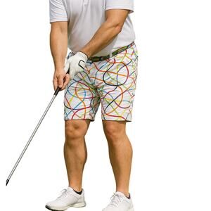 LOUDMOUTH Men's Scribblz Cotton Golf/Casual Short White/Multi-Color Size 42